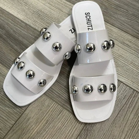 SCHUTZ Shoes Schutz White Studded Lizzie Sandals Size Poshmark